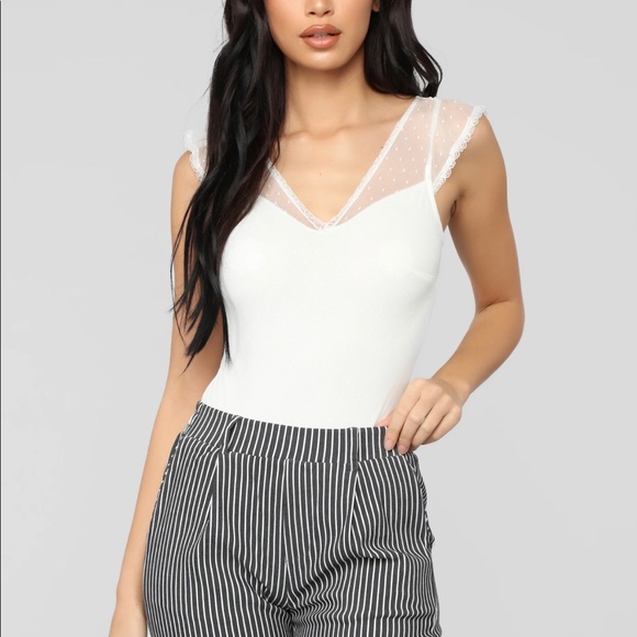 2 for $15 - Ivory Mesh With Dots Bodysuit - Picture 7 of 8